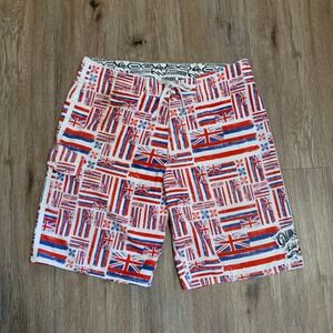 RARE‎ Quiksilver Eddie Aikau Hawaiian flag board shorts in red blue - large mens